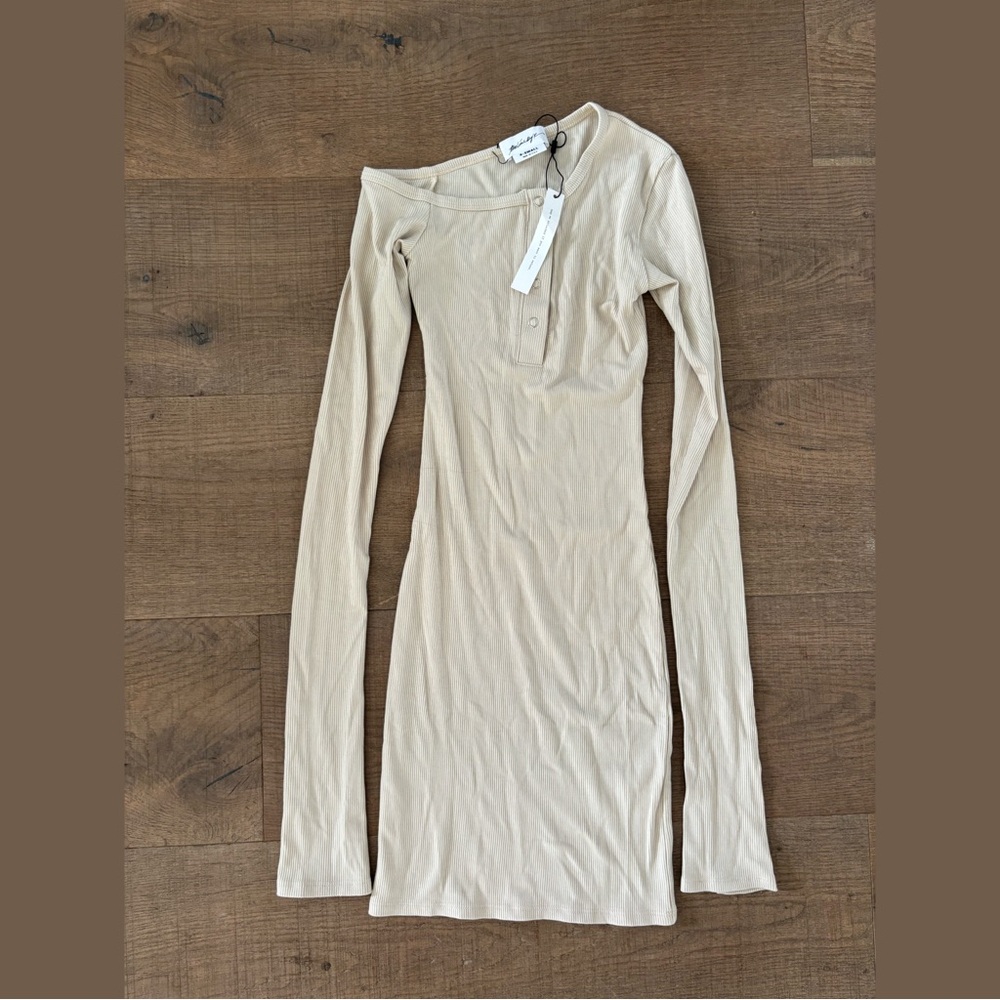 the line by k rori new nwt beige button down ribbed dress off shoulder - Picture 2 of 7